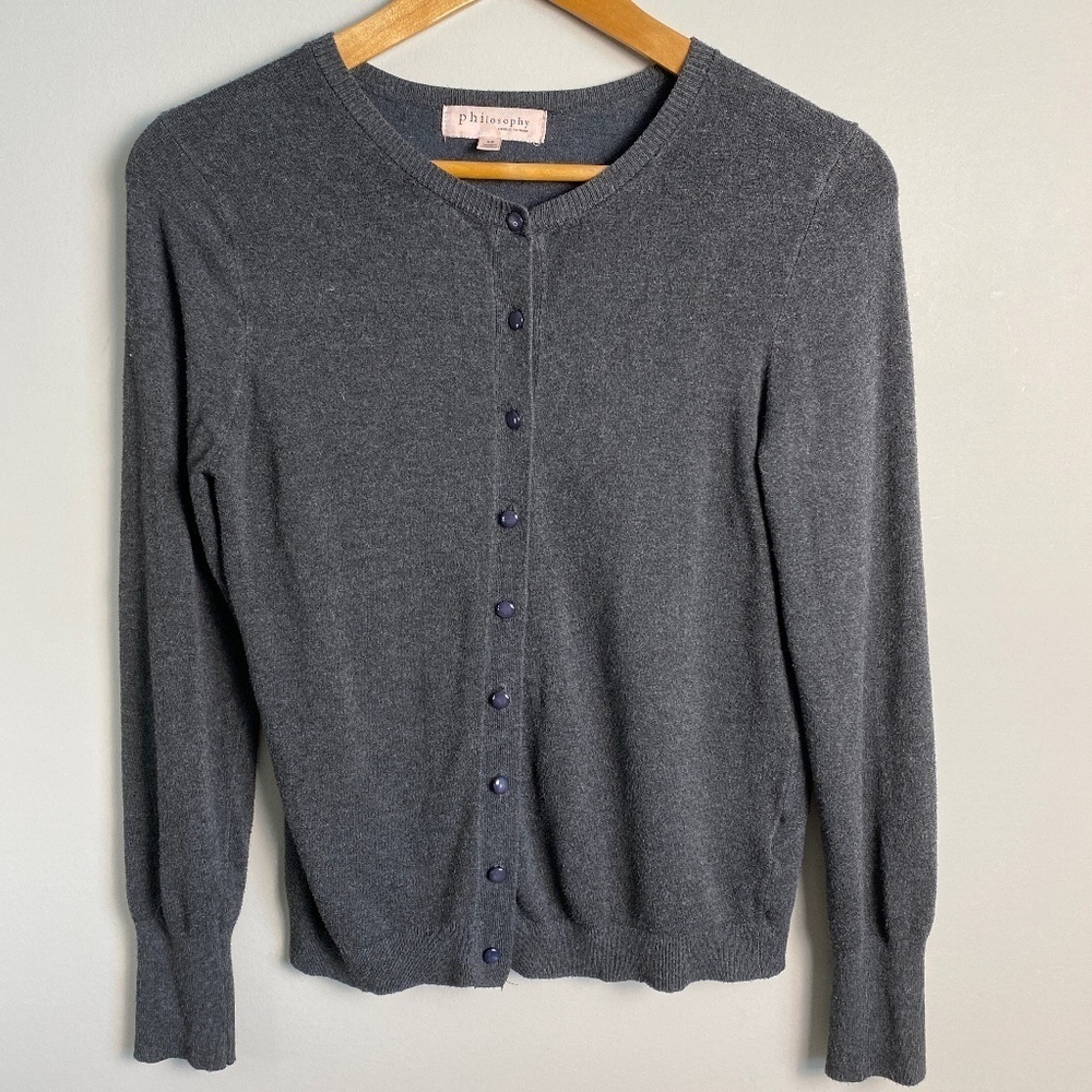 Philosophy Republic Women's Gray Front Button Long Sleeve Cardigan Sweater Small